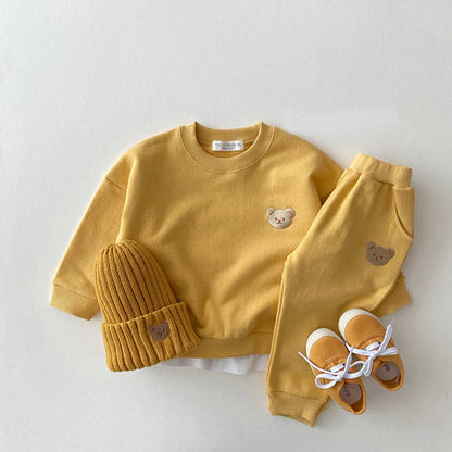 Children's Cotton Bear Round Neck Sweater - Cartoon Two Piece Set