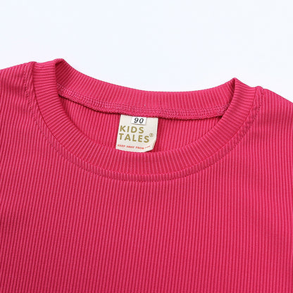 Girls' Short-sleeved Shirt Bell-bottom Pants -Two-piece Set