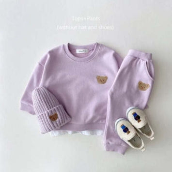 Children's Cotton Bear Round Neck Sweater - Cartoon Two Piece Set