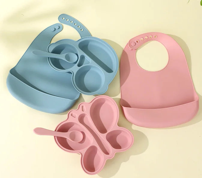 2pcs Baby Butterfly Silicone Dining Plate