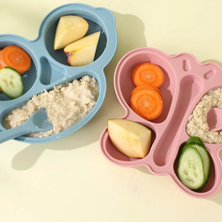 2pcs Baby Butterfly Silicone Dining Plate
