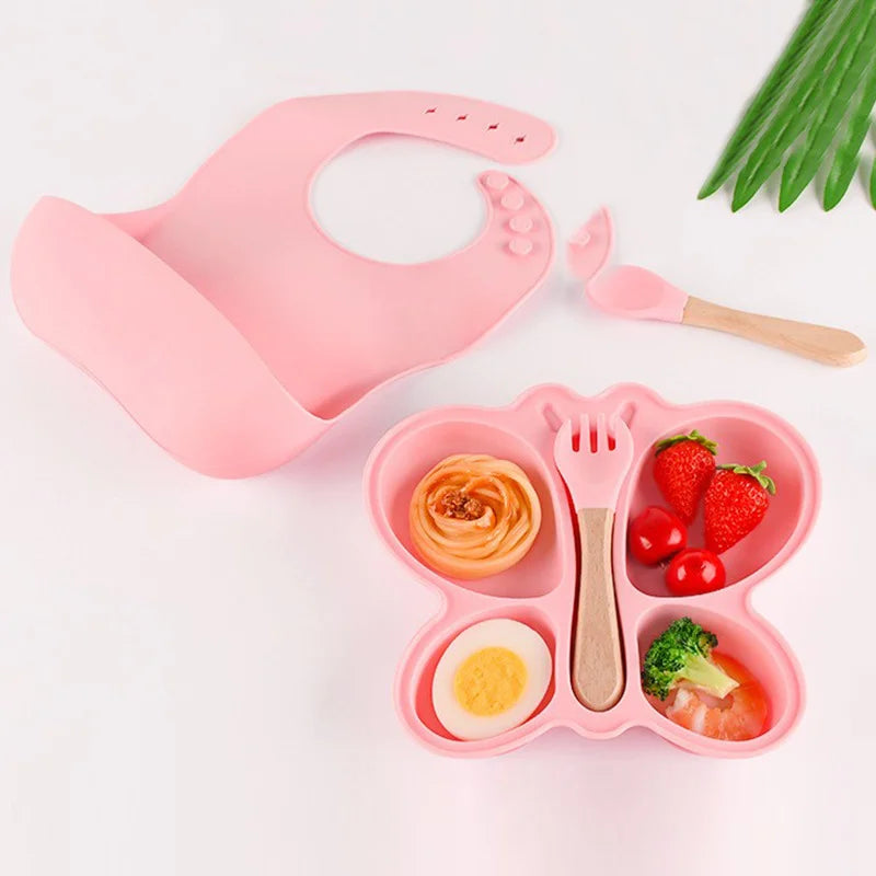 2pcs Baby Butterfly Silicone Dining Plate