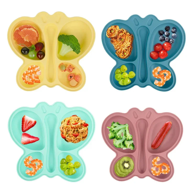 2pcs Baby Butterfly Silicone Dining Plate