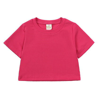 Girls' Short-sleeved Shirt Bell-bottom Pants -Two-piece Set