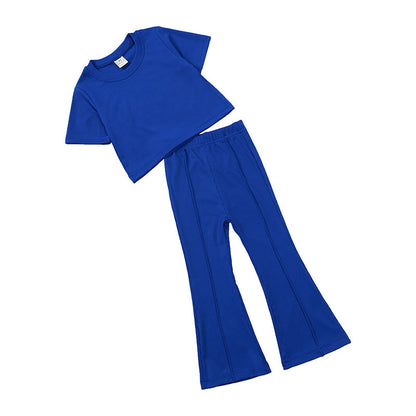 Girls' Short-sleeved Shirt Bell-bottom Pants -Two-piece Set