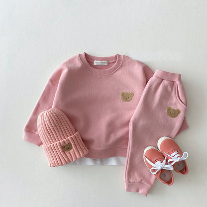 Children's Cotton Bear Round Neck Sweater - Cartoon Two Piece Set