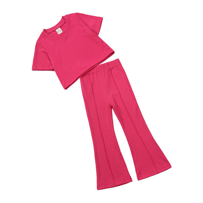 Girls' Short-sleeved Shirt Bell-bottom Pants -Two-piece Set